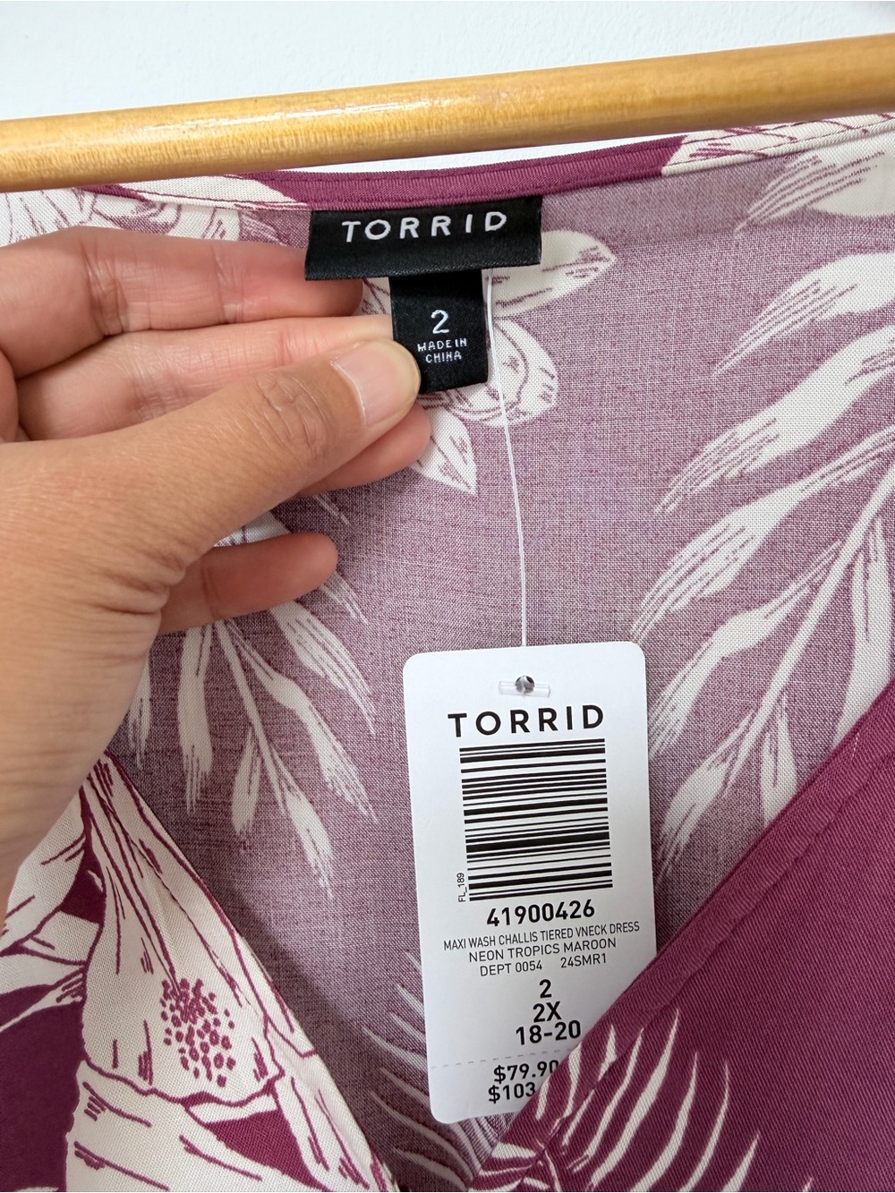 Torrid Maxi Dress 2X 18-20 NWT Maroon Tropical Floral Challis Tiered Pockets XXL - Picture 4 of 11